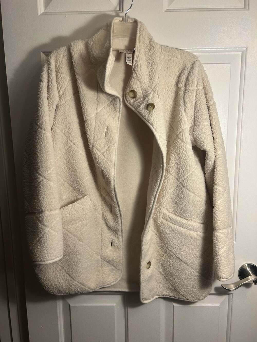 St. John's Bay Cream Quilted Faux Shearling Fleece Jacket Size S